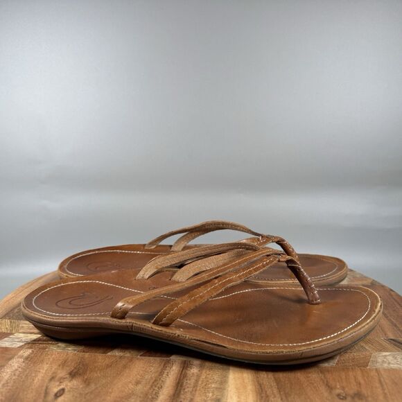 Olukai Kapehe Luana Sz 9 Flip Flop Thong Sandals Brown Womens Leather - Picture 1 of 6